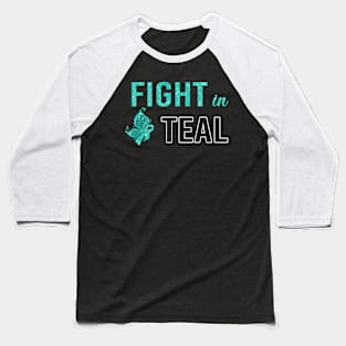 Butterfly Fight In Teal PCOS Awareness Teal Ribbon Warrior Support Survivor Baseball T-Shirt
